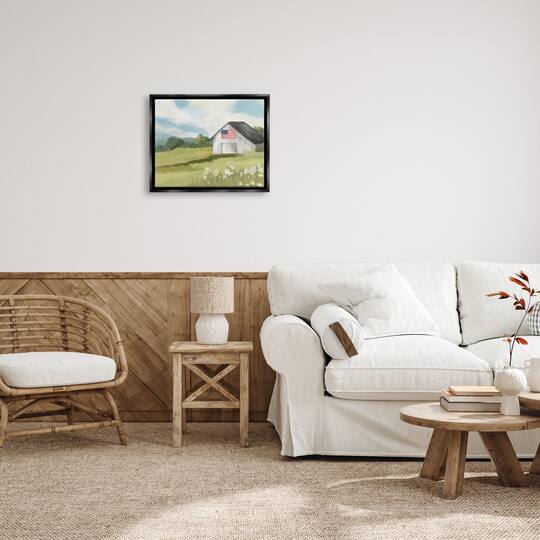 Stupell Industries American Flag on Barn Floater Framed Art